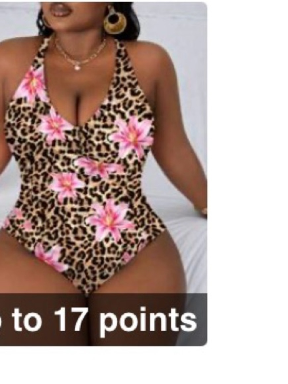 SHEIN Leopard & Pink Floral Halter One-Piece Swimsuit